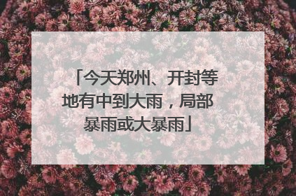 今天郑州、开封等地有中到大雨，局部暴雨或大暴雨